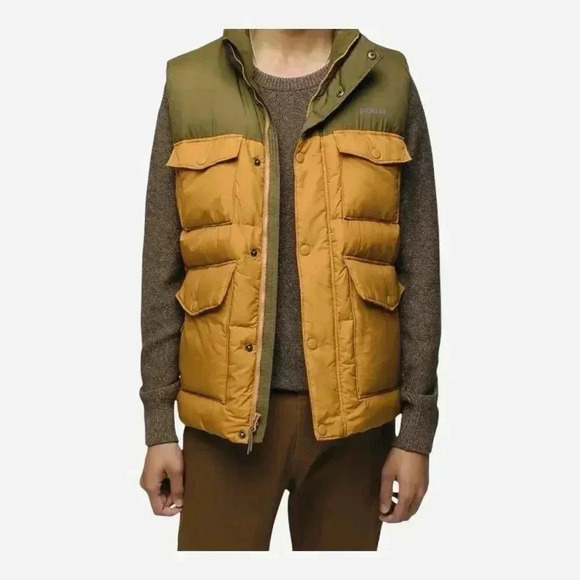 Prana Men’s Timber Puffer Trail Vest Size Large NWT Green Orange Insulated - Picture 1 of 9